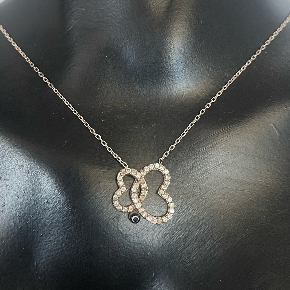 Heart butterfly evil eye sterling silver necklace